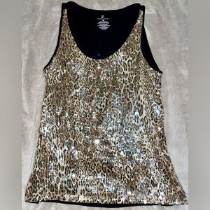 New York and Company Women’s Tank Top Blouse Size Medium Black and Gold